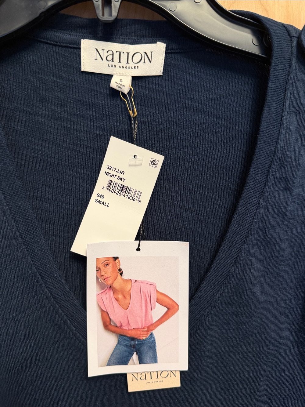 Nation LTD Navy V-Neck Short Sleeve Tee with Shoulder Tabs - Picture 4 of 4
